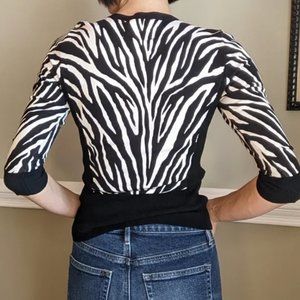 White House Black Market | Black & White Zebra-Print Fitted Cardigan